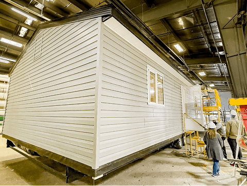 A grey modular home