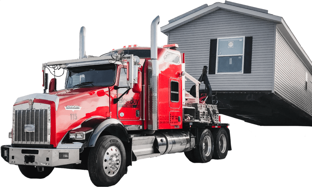 Semi truck moving a modular home